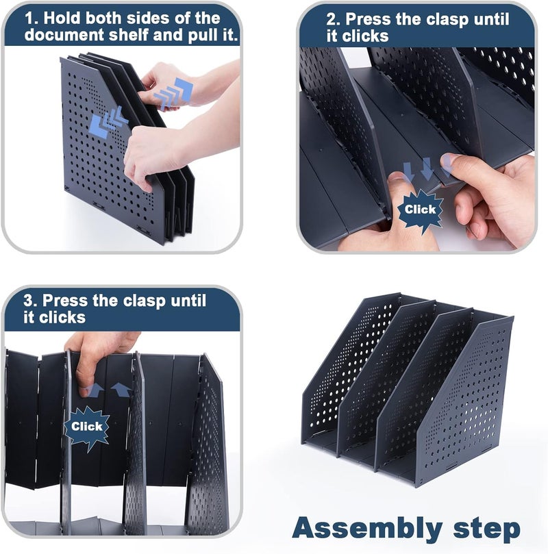 FRETONBA Collapsible Magazine File Holder with 4 Vertical Compartments Foldable Binder Holder for Desk Binder Storage Organizer Plastic Magazine Holders for Shelf, Dark Gray - Image 5